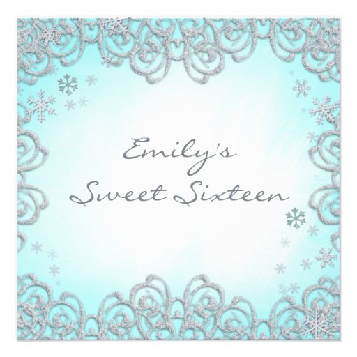 Winter Wonderland Swirl Snowflakes Sweet 16 Custom Invitations