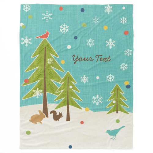 Winter Wonderland Woodland Scene personalized Fleece Blanket