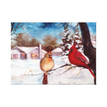 Winters Serenity Cardinal Wrapped Canvas Print