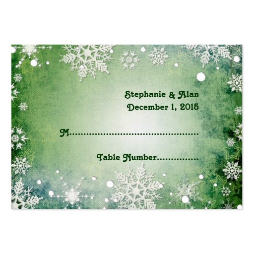 Wintery Green Wedding Place Cards Business Card Template (front side)