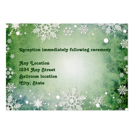 Wintery Green Wedding Reception Card Business Card Template (front side)