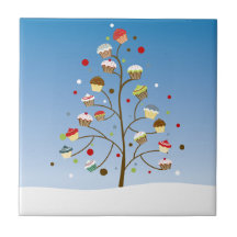 Wintery Tree of Cupcakes Tiles