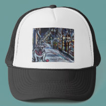 Wintry Bulldog xmas scene hats by zadajeanne Wintry Bulldog xmas scene hats