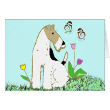 Wire Fox Terrier and Butterflies Greeting Cards