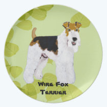 Wire Fox Terrier - Green Leaves Design plates