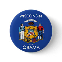 WISCONSIN FORWARD WITH OBAMA Button by elfyboy WISCONSIN FORWARD WITH OBAMA Button