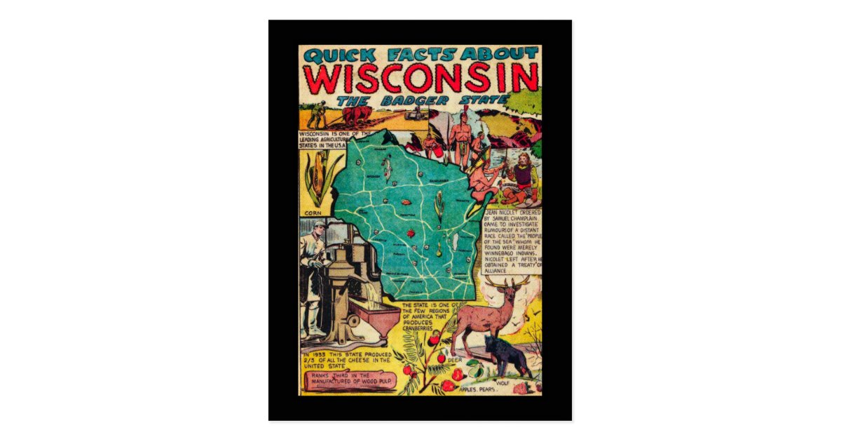 Wisconsin Map and Facts Postcard Zazzle