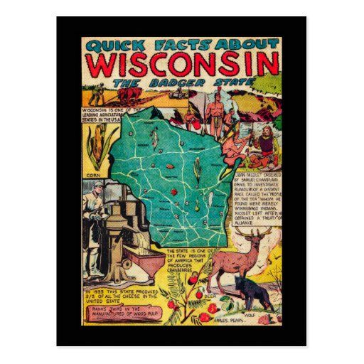 Wisconsin Map and Facts Postcard Zazzle