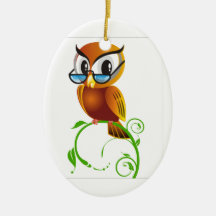Wise owl with glasses ornament