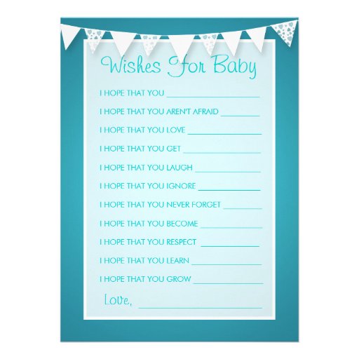 Wishes For Baby Shower Love Bunting Turquoise Custom Invitations