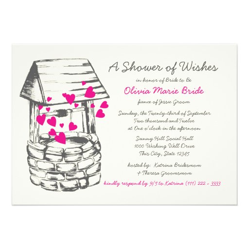 Wishing Well Bridal Shower Pink Hearts Personalized Announcement