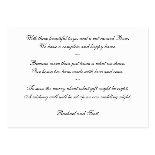 Wishing Well Cards for Wedding Invitations Business Card (back side)