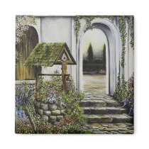 Wishing well garden ~Oil Painitng Fridge Magnets