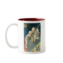 Wishing You Christmas Cheer Kids, Dog on Stairwell Mugs