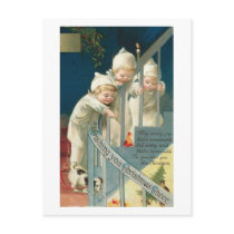 Wishing You Christmas Cheer Kids, Dog on Stairwell postcards