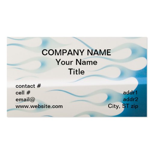 wispy blue hotrod flames business cards (front side)