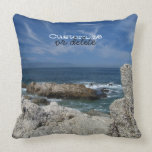 Wispy Clouds Over The Rocks; Customizable Pillow