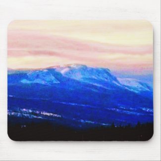 Wispy Snow in Mountains Pink Skies Canada Mouse Pads