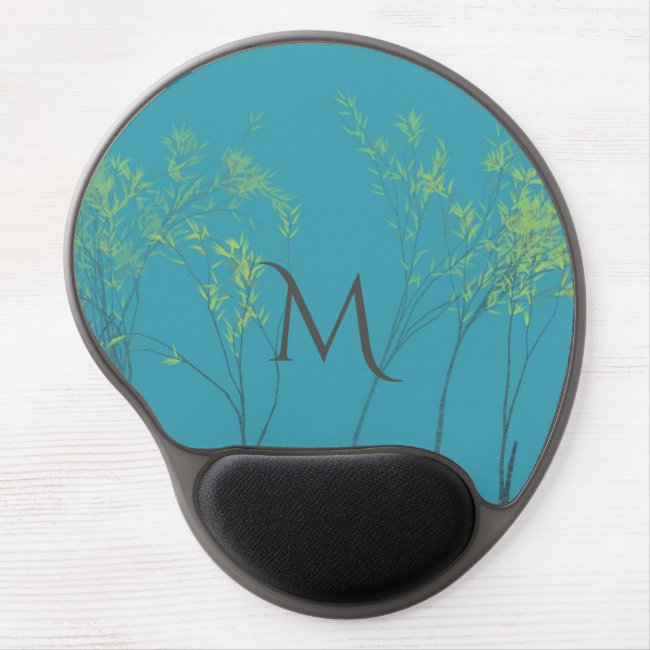 Wispy Trees with Yellow Leaves on Teal Monogram