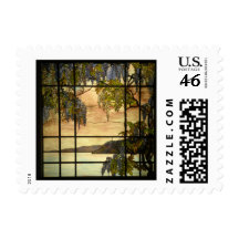 Wisteria vines in stained glass postage