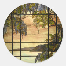 Wisteria vines in stained glass round stickers