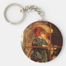 Wistful Victorian Peering Out Window Outdoors Key Chains