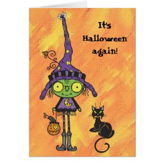 Witch and Black Cat Halloween Card