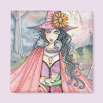 Witch and Cat  Magnet by Molly Harrison