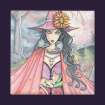 Witch and Cat  Magnet by Molly Harrison magnets