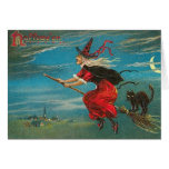 Witch and Cat on Broomstick Card