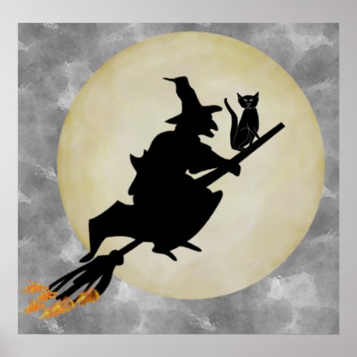 Witch and Cat Print