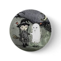 Witch and Ghost in Love buttons