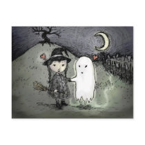 Witch and Ghost in Love postcards