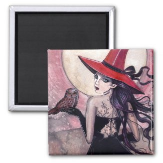 Witch and Owl Fantasy Art Magnet magnet