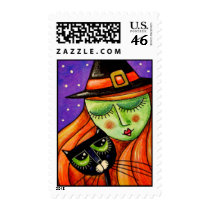 Witch & Black Cat stamps