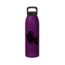 Witch Broomstick and Cat on Purple Drinking Bottles