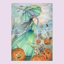 Witch Cat Autumn Halloween Poster by M. Harrison posters