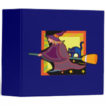 Witch & Cat flying on broom binders