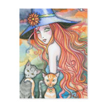 Witch Cat Halloween Art Postcard by Molly Harrison