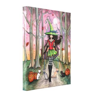 Witch Cat Halloween Gallery Wrapped Canvas Print wrappedcanvas