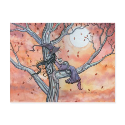 Witch Cat Halloween Postcard by Molly Harrison