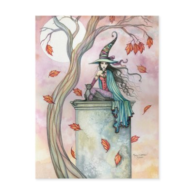 Witch Cat Halloween Postcard by Molly Harrison