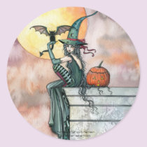 Witch Cat Halloween Stickers by Molly Harrison