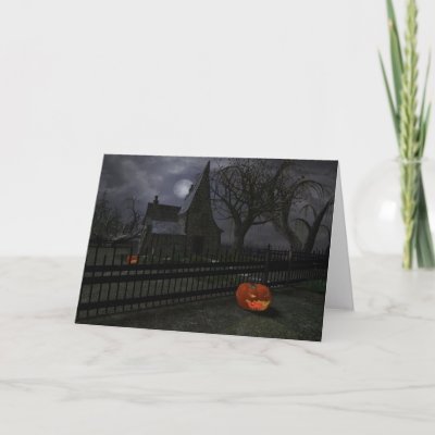 Witch Cottage with Pumpkin Lantern Greeting Cards