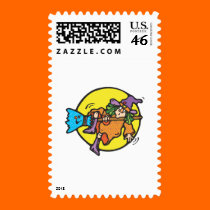 witch falling off broomstick stamps