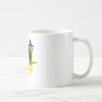 Witch flying by moon classic white coffee mug