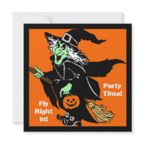 Witch Flying Halloween Cartoon Announcement