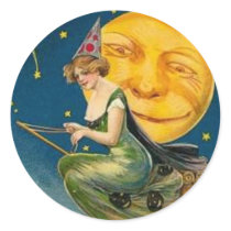 Witch Flying Past Moon - Halloween Sticker by dchaddad Witch Flying Past Moon - Halloween Sticker
