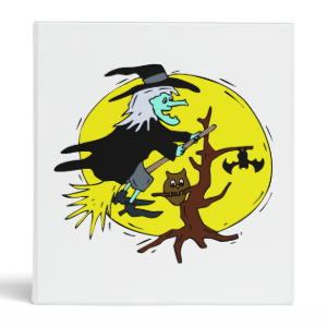 witch flying tree yellow moon halloween 3 ring binder