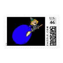 Witch flying with big bag of stuff postage